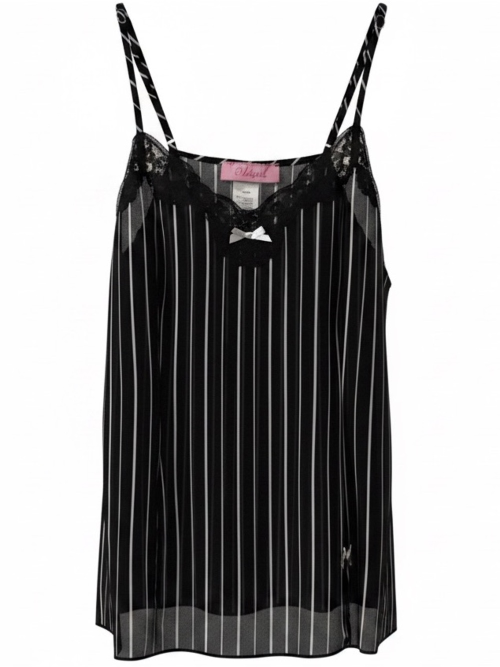 Whispers Pinstripe Lace-Trim Camisole Top - Black & White - Size Small